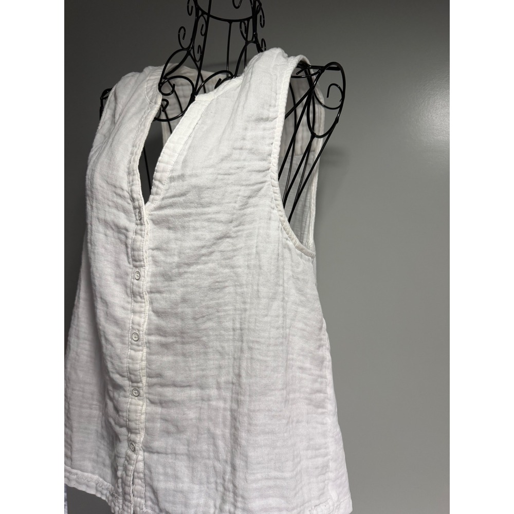 Splendid Collection White Gauze Sleeveless Button Front V-Neck Blouse Top Large - Picture 2 of 5